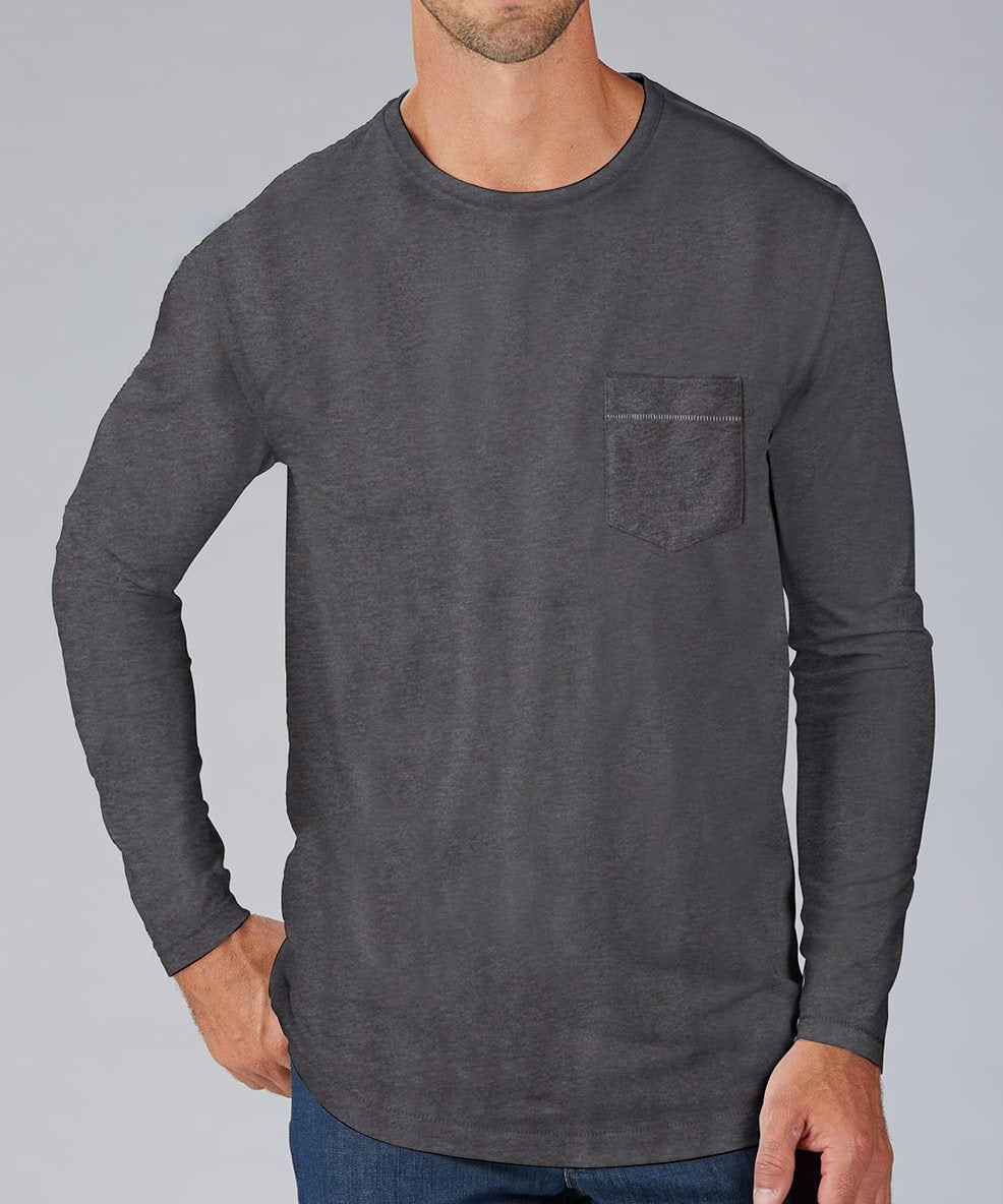 Athletic Trim Fit Cotton Essential Long Sleeve Solid Pocket Tee