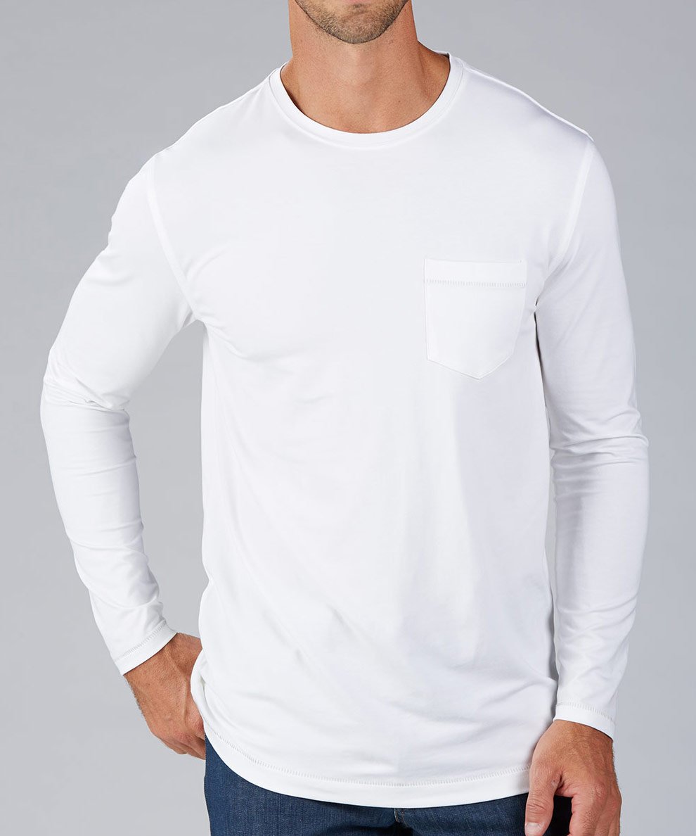 Athletic Trim Fit Cotton Essential Long Sleeve Solid Pocket Tee